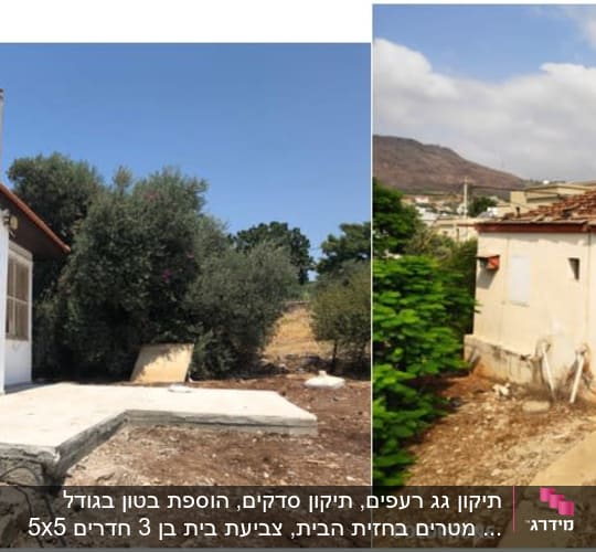 שני גגות רעפים אדומים על בתים לבנים